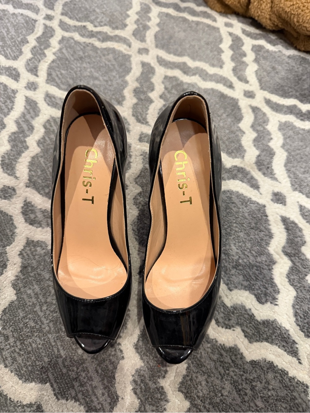 Black Patent Peep-Toe Pumps